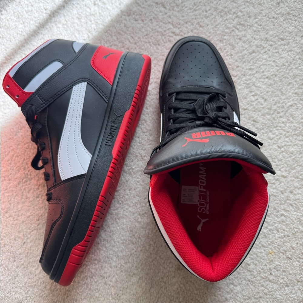 Puma Black and Red High-Tops with White Stripe | Men Sneakers